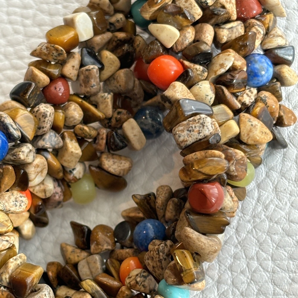 Vintage CAROLYN POLLACK Bracelet 925 Jasper Tiger's Eye Cluster Stretchy Mosaic - Picture 6 of 9